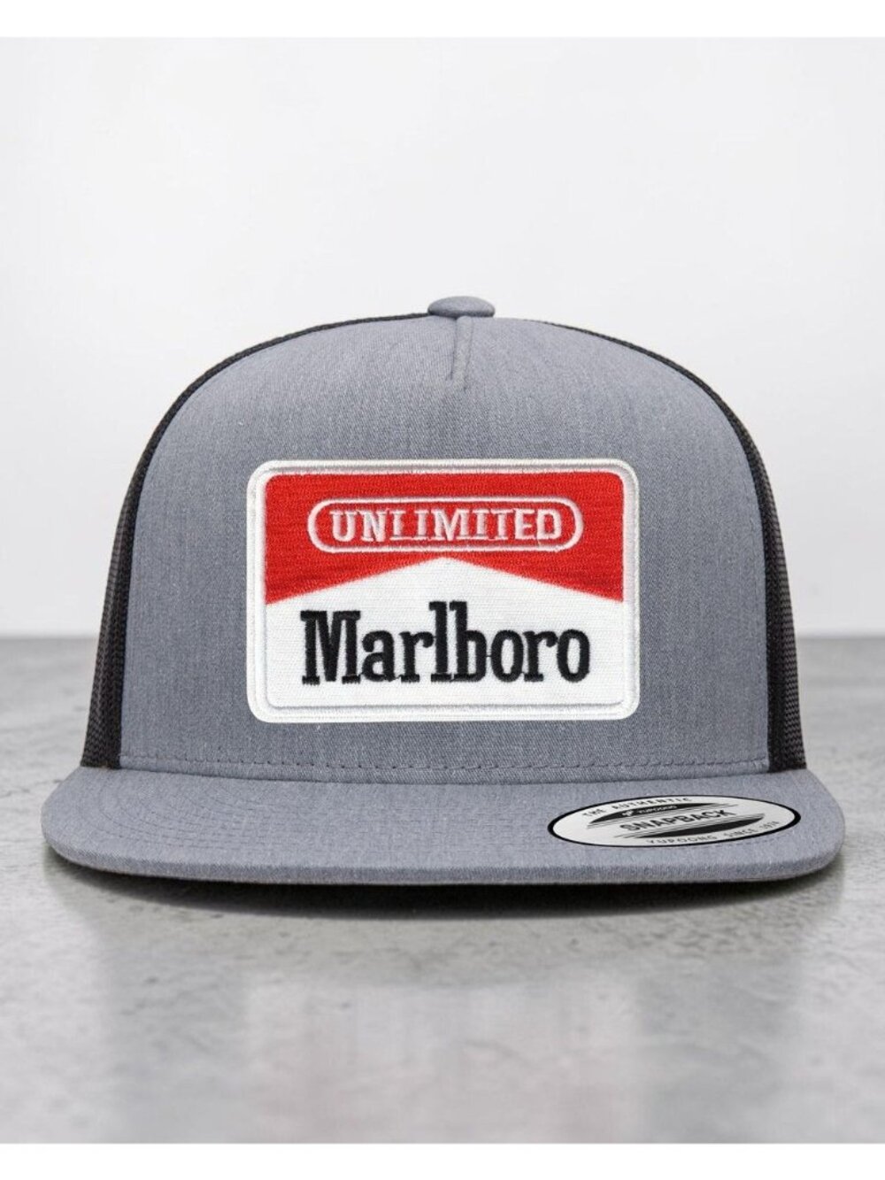 Malboro Tobacco YP Flat Bill Trucker Hat Mesh Back Snapback grey/black